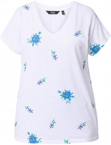 Ulla Popken Cross Stitch Short Sleeve Tee Snow White - Natisnjene majice za ženske - 