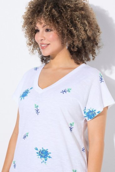 Ulla Popken Cross Stitch Short Sleeve Tee Snow White - Natisnjene majice za ženske - Ženske majice s potiskom