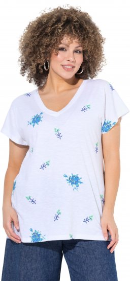 Ulla Popken Cross Stitch Short Sleeve Tee Snow White - Natisnjene majice za ženske - 