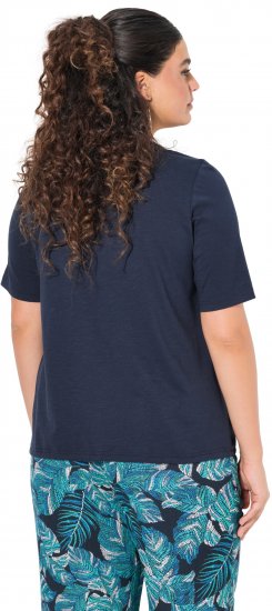 Ulla Popken Ride The Wave Short Sleeve V-Neck Graphic Tee Navy Blue - Natisnjene majice za ženske - 