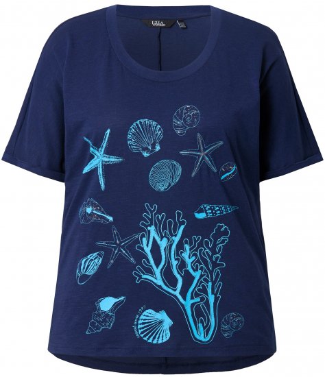 Ulla Popken Marine Print Short Sleeve Tee Ink Blue - Natisnjene majice za ženske - 