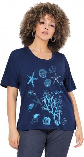 Ulla Popken Marine Print Short Sleeve Tee Ink Blue - Natisnjene majice za ženske - 