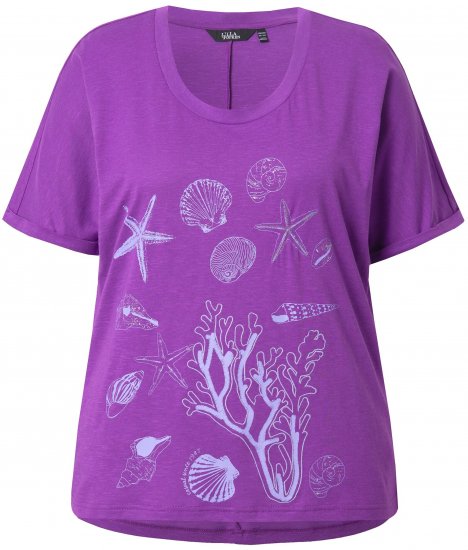 Ulla Popken Marine Print Short Sleeve Tee Purple - Natisnjene majice za ženske - 