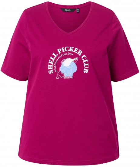 Ulla Popken Shell Picker Club Short Sleeve Graphic Tee Magnolia Red - Natisnjene majice za ženske - 