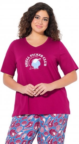 Ulla Popken Shell Picker Club Short Sleeve Graphic Tee Magnolia Red - Natisnjene majice za ženske - 