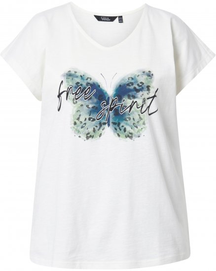 Ulla Popken Free Spirit Butterfly Cap Sleeve Graphic Tee Off-White - Natisnjene majice za ženske - 