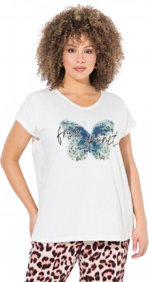 Ulla Popken Free Spirit Butterfly Cap Sleeve Graphic Tee Off-White - Natisnjene majice za ženske - 