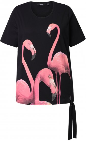 Ulla Popken Flamingo Short Sleeve Graphic Tee Black - Natisnjene majice za ženske - 