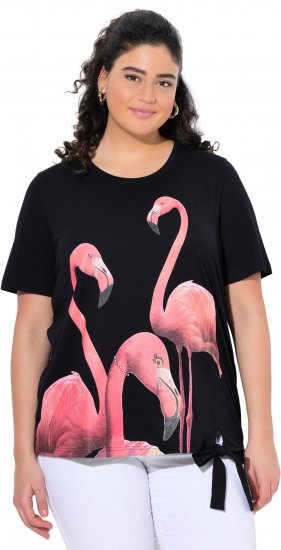 Ulla Popken Flamingo Short Sleeve Graphic Tee Black - Natisnjene majice za ženske - 