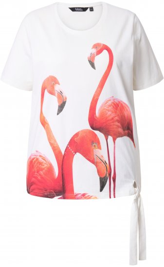 Ulla Popken Flamingo Short Sleeve Graphic Tee Off-White - Natisnjene majice za ženske - 