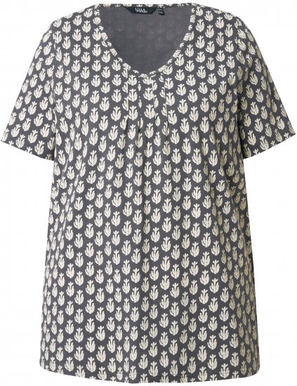 Ulla Popken Cactus Print Short Sleeve V-Neck Tee Graphite Grey - Natisnjene majice za ženske - 