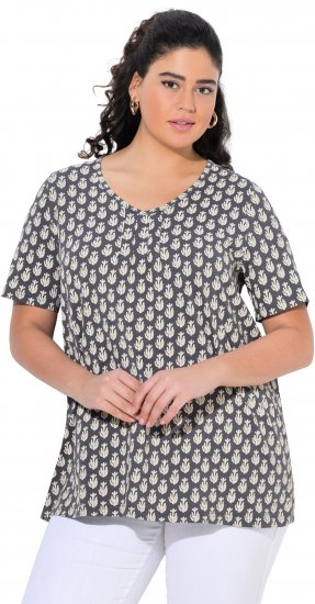 Ulla Popken Cactus Print Short Sleeve V-Neck Tee Graphite Grey - Natisnjene majice za ženske - 