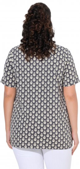 Ulla Popken Cactus Print Short Sleeve V-Neck Tee Graphite Grey - Natisnjene majice za ženske - 