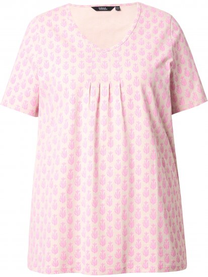 Ulla Popken Cactus Print Short Sleeve V-Neck Tee Pink - Natisnjene majice za ženske - 