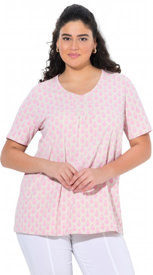 Ulla Popken Cactus Print Short Sleeve V-Neck Tee Pink - Natisnjene majice za ženske - 
