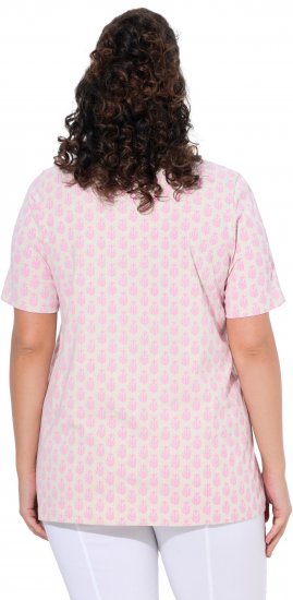 Ulla Popken Cactus Print Short Sleeve V-Neck Tee Pink - Natisnjene majice za ženske - 