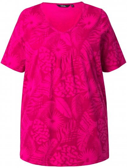 Ulla Popken Feather Print Short Sleeve V-Neck Tee Berry - Natisnjene majice za ženske - 