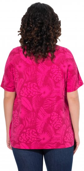 Ulla Popken Feather Print Short Sleeve V-Neck Tee Berry - Natisnjene majice za ženske - 