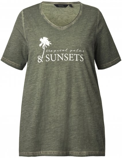 Ulla Popken Sunset Lettering Short Sleeve Graphic Tee Olive - Natisnjene majice za ženske - 