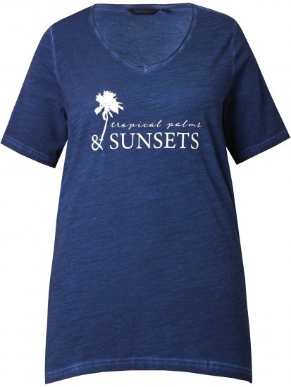 Ulla Popken Sunset Lettering Short Sleeve Graphic Tee Ink Blue - Natisnjene majice za ženske - 
