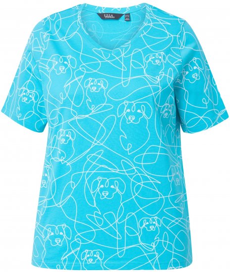 Ulla Popken Abstract Animal Print Short Sleeve Tee Deep Aqua - Natisnjene majice za ženske - 