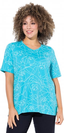 Ulla Popken Abstract Animal Print Short Sleeve Tee Deep Aqua - Natisnjene majice za ženske - 