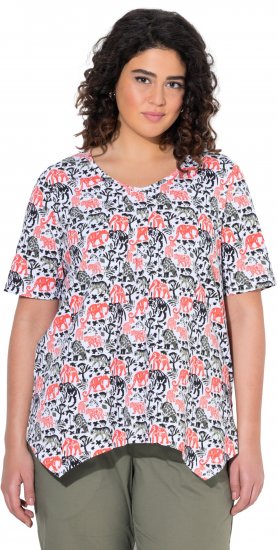 Ulla Popken Half-sleeve A-line V-neck Pointed Hem Animal Pattern T-shirt Snow White - Natisnjene majice za ženske - 