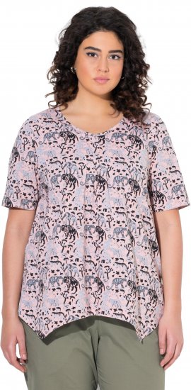 Ulla Popken Half-sleeve A-line V-neck Pointed Hem Animal Pattern T-shirt Pastel Rose - Natisnjene majice za ženske - 