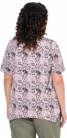 Ulla Popken Half-sleeve A-line V-neck Pointed Hem Animal Pattern T-shirt Pastel Rose - Natisnjene majice za ženske - 