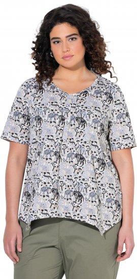 Ulla Popken Half-sleeve A-line V-neck Pointed Hem Animal Pattern T-shirt Moss - Natisnjene majice za ženske - 