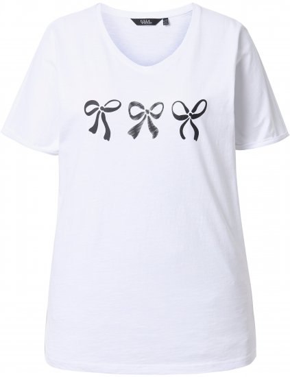 Ulla Popken Bow Short Sleeve Graphic Tee Snow White - Natisnjene majice za ženske - 