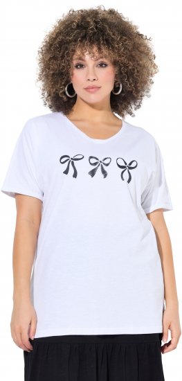 Ulla Popken Bow Short Sleeve Graphic Tee Snow White - Natisnjene majice za ženske - 