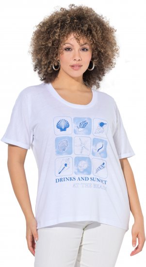 Ulla Popken Drinks And Sunset Graphic Tee Snow White - Natisnjene majice za ženske - 