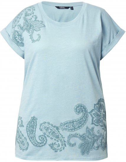 Ulla Popken Textured Paisley Motif Cap Sleeve Tee Light Moss Green - Natisnjene majice za ženske - 