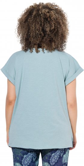 Ulla Popken Textured Paisley Motif Cap Sleeve Tee Light Moss Green - Natisnjene majice za ženske - 