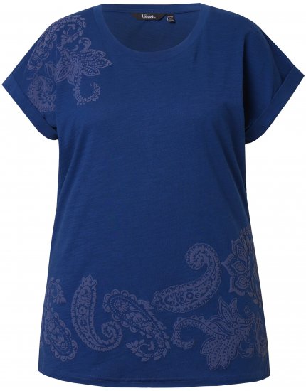 Ulla Popken Textured Paisley Motif Cap Sleeve Tee Navy - Natisnjene majice za ženske - 