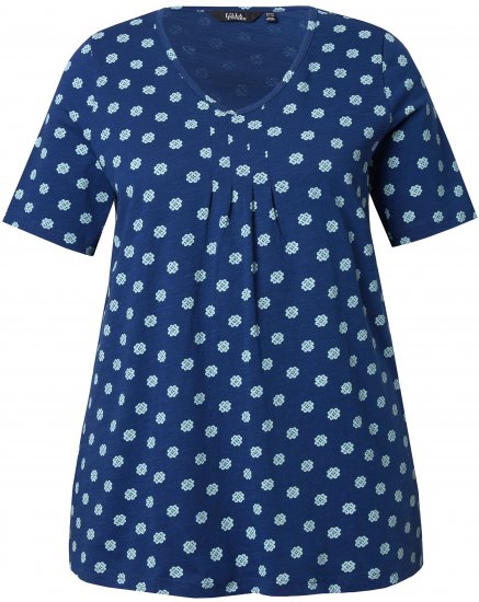 Ulla Popken Tile Print Short Sleeve Pleated Tee Dark Blue - Natisnjene majice za ženske - 