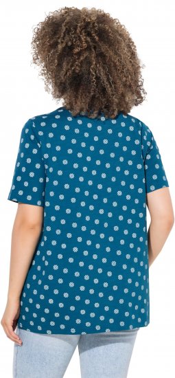 Ulla Popken Tile Print Short Sleeve Pleated Tee Teal - Natisnjene majice za ženske - 