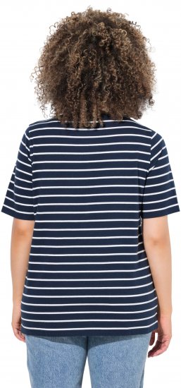 Ulla Popken Striped 1987 Boat Neck Tee Navy Blue - Natisnjene majice za ženske - 