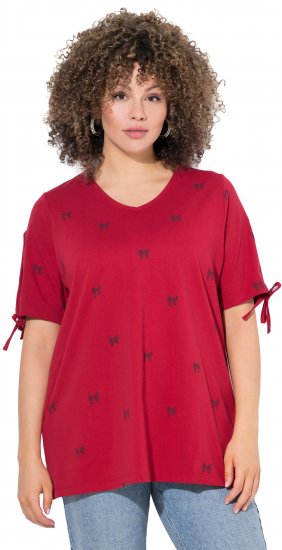 Ulla Popken Bow Print Split Sleeve Tee Ruby Red - Natisnjene majice za ženske - 