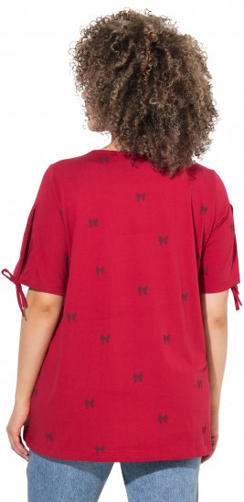 Ulla Popken Bow Print Split Sleeve Tee Ruby Red - Natisnjene majice za ženske - 