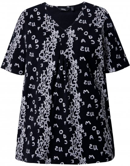 Ulla Popken Letter Print Short Sleeve Tee Black - Natisnjene majice za ženske - 