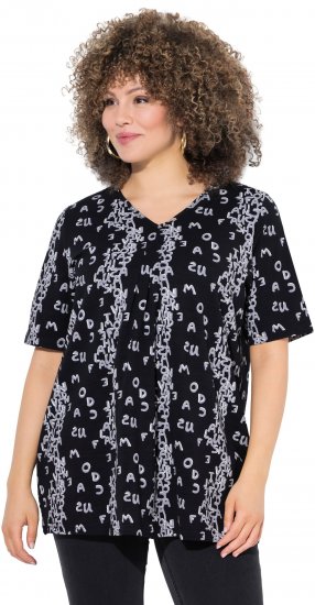Ulla Popken Letter Print Short Sleeve Tee Black - Natisnjene majice za ženske - 