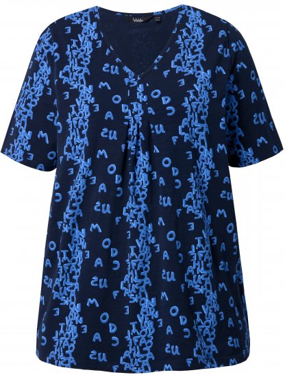 Ulla Popken Letter Print Short Sleeve Tee Navy - Natisnjene majice za ženske - 