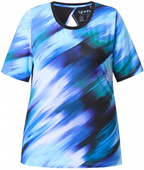 Ulla Popken Cutout Abstract Print Short Sleeve Tee Light Sapphire - Natisnjene majice za ženske - 