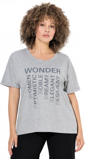 Ulla Popken WONDER Short Sleeve Graphic Tee Light Grey Melange - Natisnjene majice za ženske - 