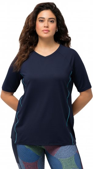 Ulla Popken Piping Accent Functional UVP 50+ Stretch Knit Top Navy Blue - Majice - 