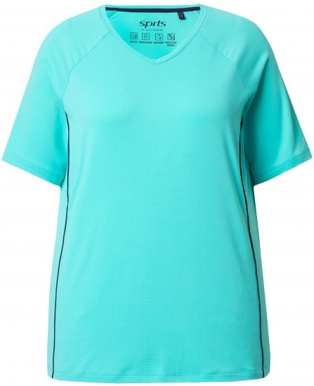 Ulla Popken Piping Accent Functional UVP 50+ Stretch Knit Top Aqua Green - Majice - 