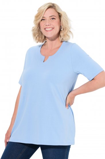 Ulla Popken Essential Notch Neck Stretch Tee Light Blue - Ulla Popken - 