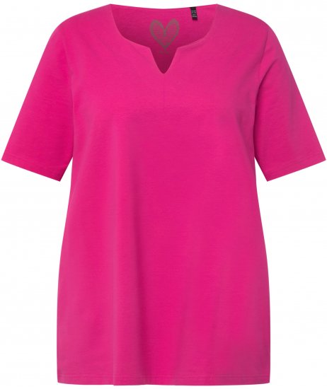 Ulla Popken Essential Notch Neck Stretch Tee Fuchsia Pink - Majice - 
